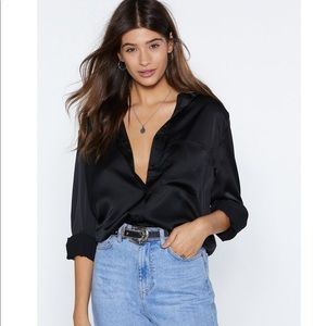 Nasty Gal Smooth Operator Satin Button Down